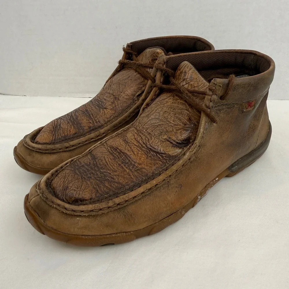 Twisted X Mens Driving Moc Brown Leather Embossed Floral Chukka Boots WDM0079 9M